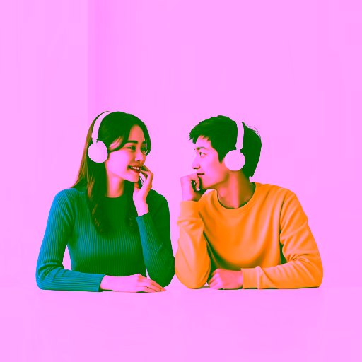 Romantic couple sharing headphones